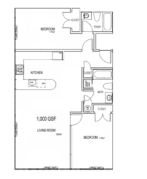 Floor plan for 2 beds, 2 baths, 1200 sqft